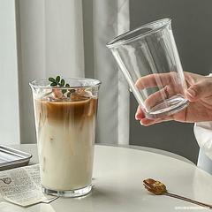 透明グラスストロー付き高颜値アメリカ手沖コーヒーカップ冷たいジュースカップ厚いオープンカップ