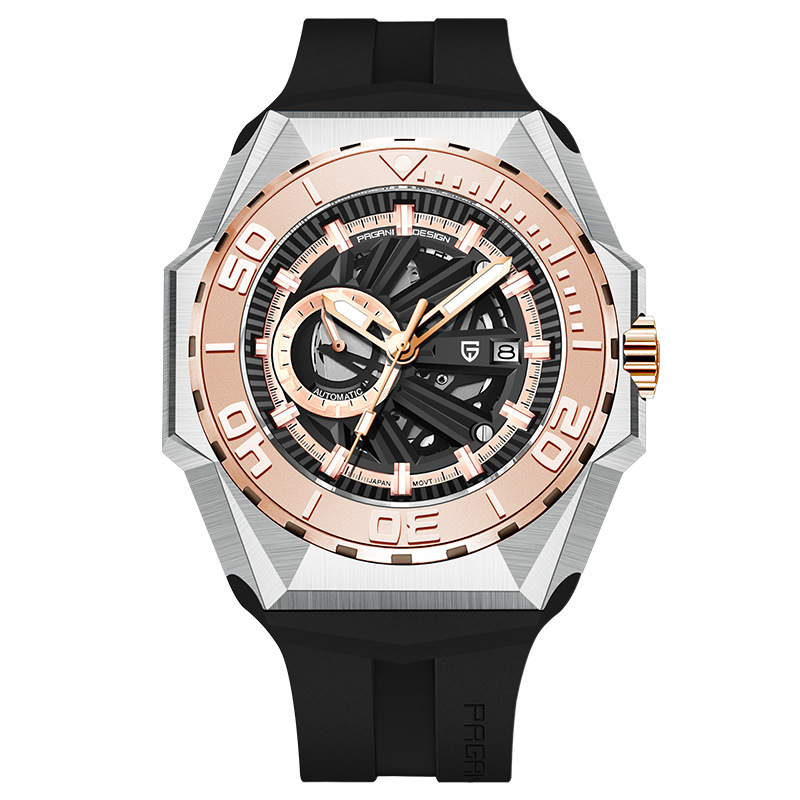 paganidesign reloj de hombre Bergani gran dial reloj mecánico automático caja de acero PD-YS007