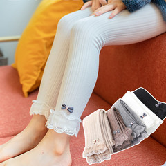 Children's leggings 2021 spring nine-point pantyhose manufacturer wholesale lace edge bow girl baby pantyhose