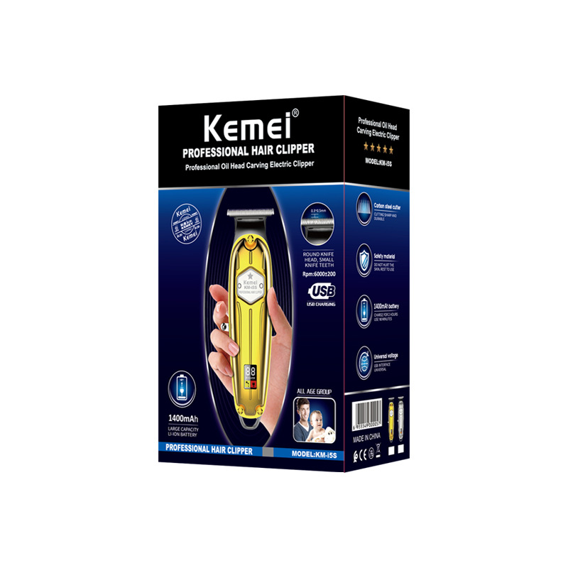 Kemei cuerpo de metal recargable Clipper pelo KM-I5S LCD pantalla digital cortapelos eléctrico Clipper