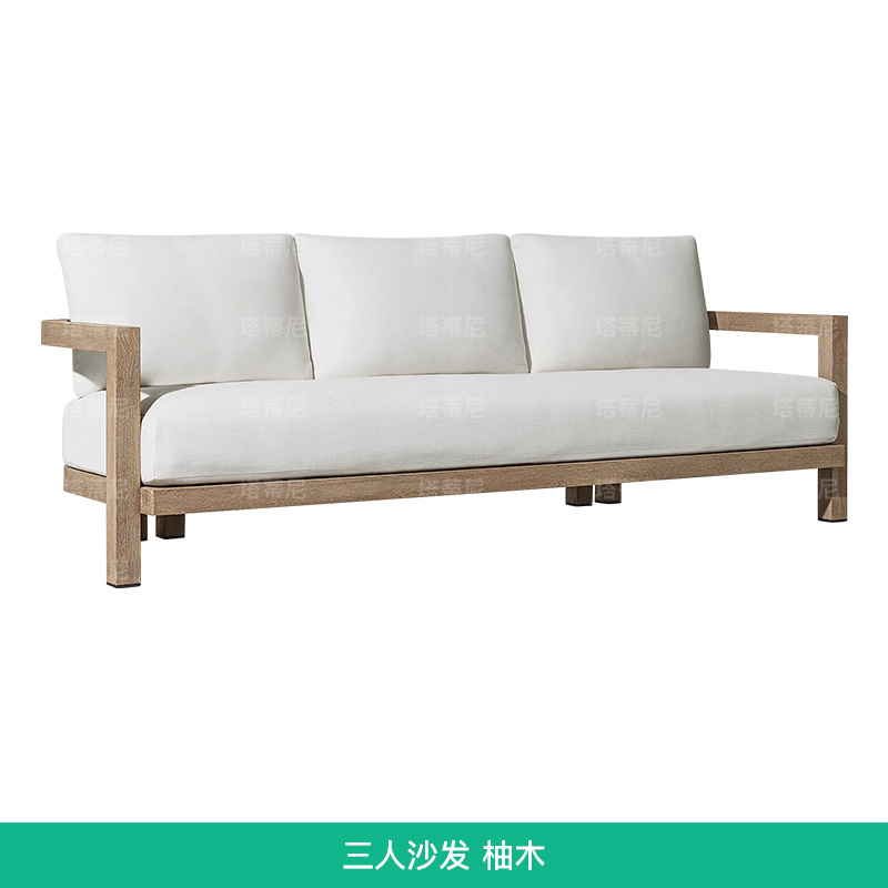 Sofá de patio para exteriores, muebles impermeables de una sola pieza para jardín, conjunto de mesa de centro de teca para terraza de hotel o villa.