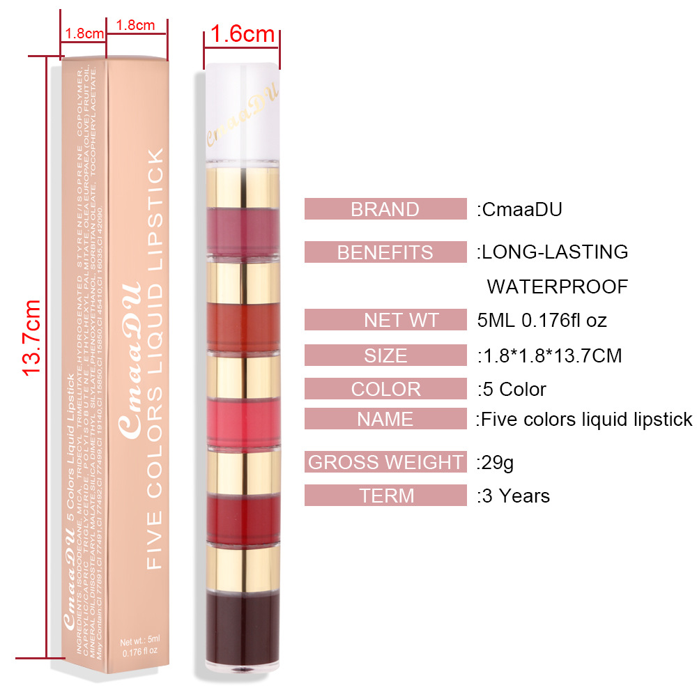 Check it out! Link Disclaimer - Exclusive for Foreign trade :CmaaDu 5-color Long-lasting Lip Gloss Item Picture