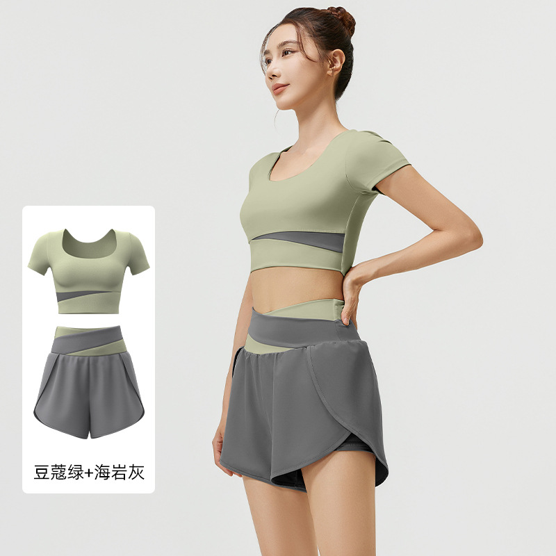 Juyitang verano color matching traje de secado rápido traje de fitness desnudo sensación traje deportivo transpirable traje de yoga Delgado