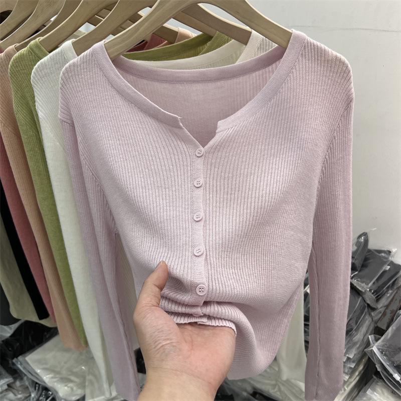 6 Wool Thin Soft Waxy Knitwear Long-Sleeved Women's 2024 Spring and Summer New Outer Sun Protection Clothing Pure Color Cardigan Top