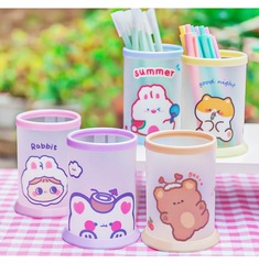 卡通圓形DIY筆筒 可摺疊文具收納盒桌面整理化妝刷收納筒學生獎品