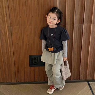 女童秋季套装2026新款宝宝洋气爱心假两件长袖T恤儿童屁帘裙裤