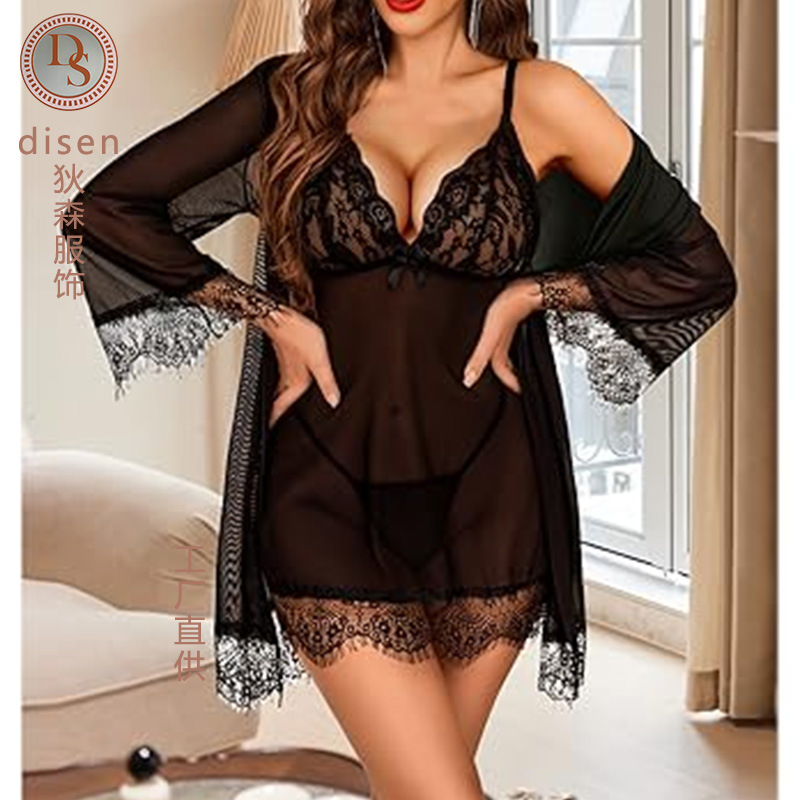 Pijamas sexy de verano camisón de tirantes de encaje para mujer camisón camisón transparente delgado de gran tamaño ropa suelta para el hogar