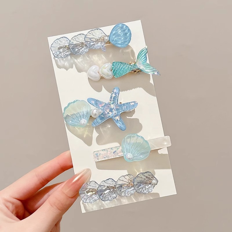 Estrella de mar chica flequillo pinza de concha pinza para el cabello accesorios para el cabello horquilla en la parte posterior de la cabeza, cabello roto de perlas, clip lateral para el cabello, clip de pico de pato