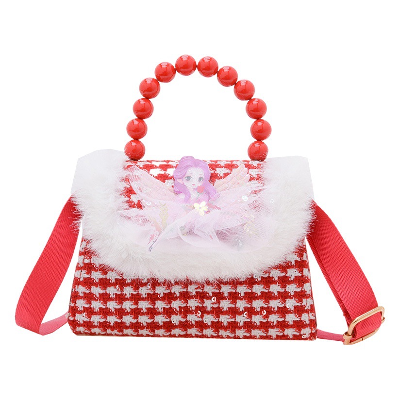 2023 invierno nuevo rojo niños princesa bolsa niñas lindo hombro mensajero bolsa perla mano monedero