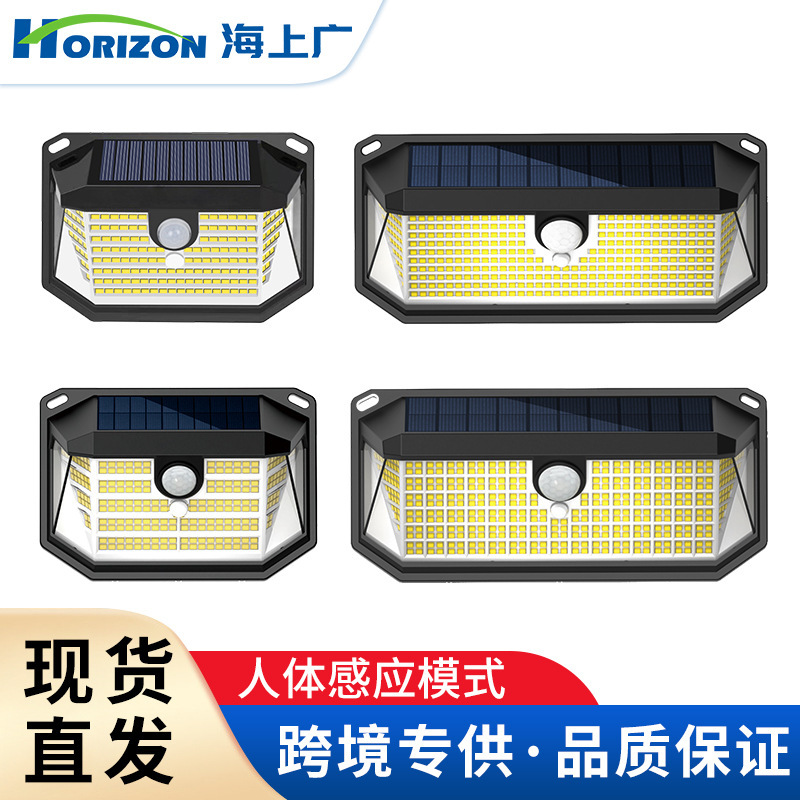 Cross-Border Solar Wall Lamp 416Led Automatically Lights up after Dark, Outdoor Garden Lamp, Three-Sided Luminous Human Body Sensor Wall Lamp