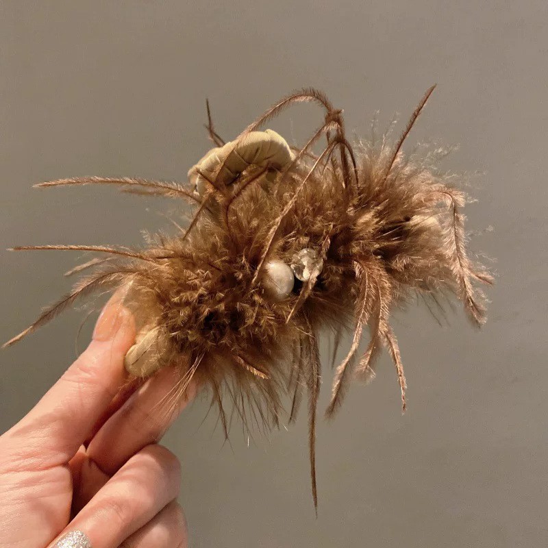 Beaded Ostrich Feather-Coffee Color