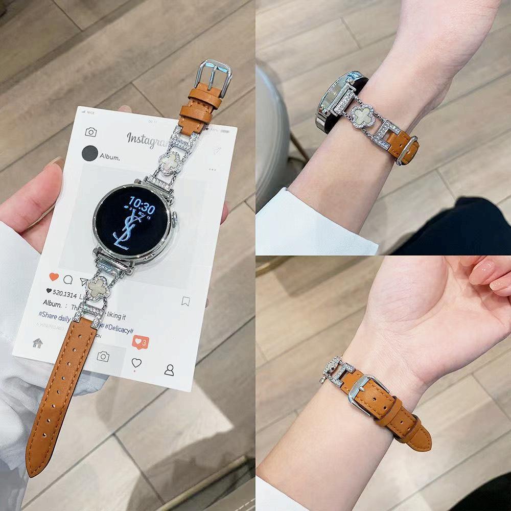 옐로우 브라운 벨트 + 실버 다이아몬드 네잎 클로버