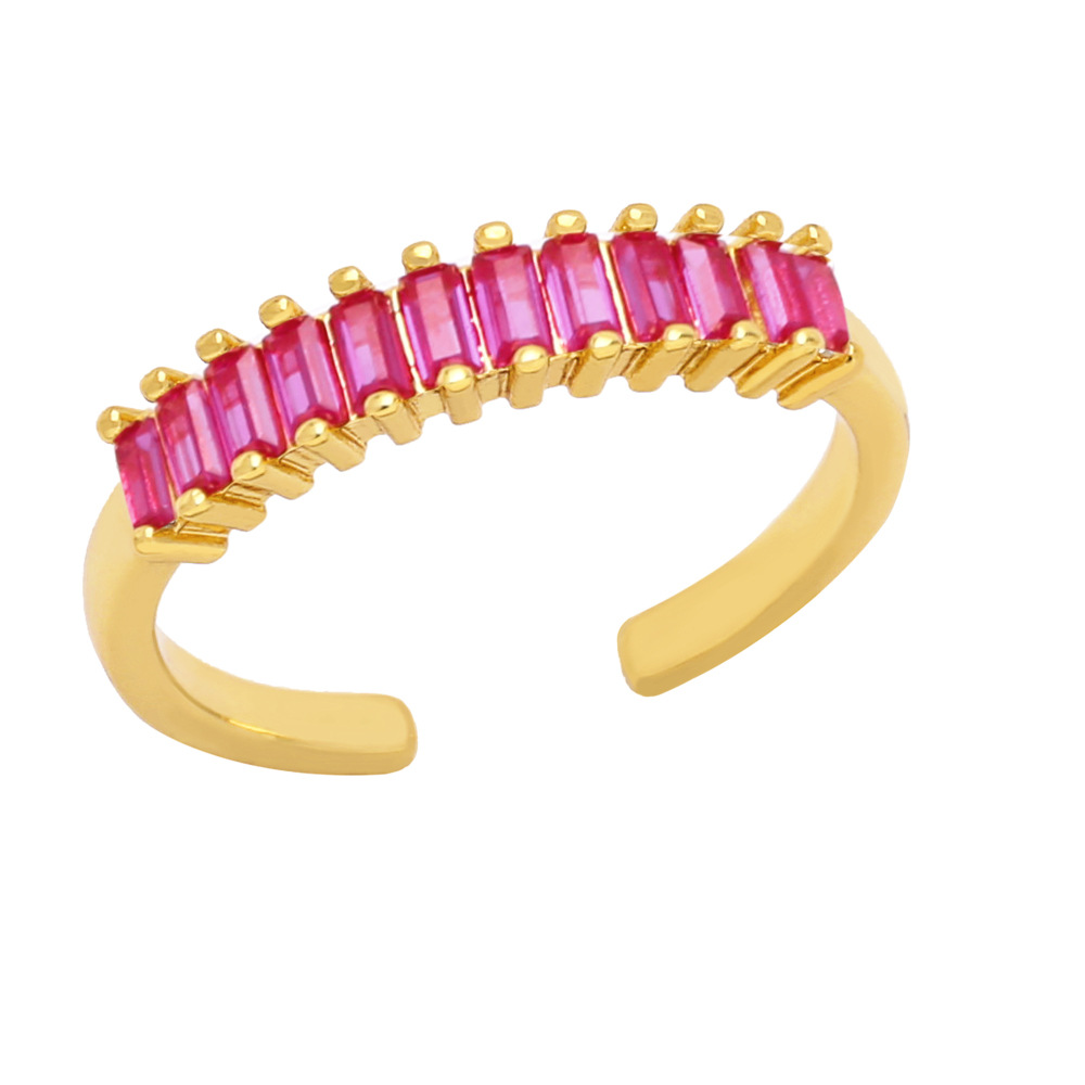 Fashion Square Copper Open Ring Plating Inlay Zircon Copper Rings