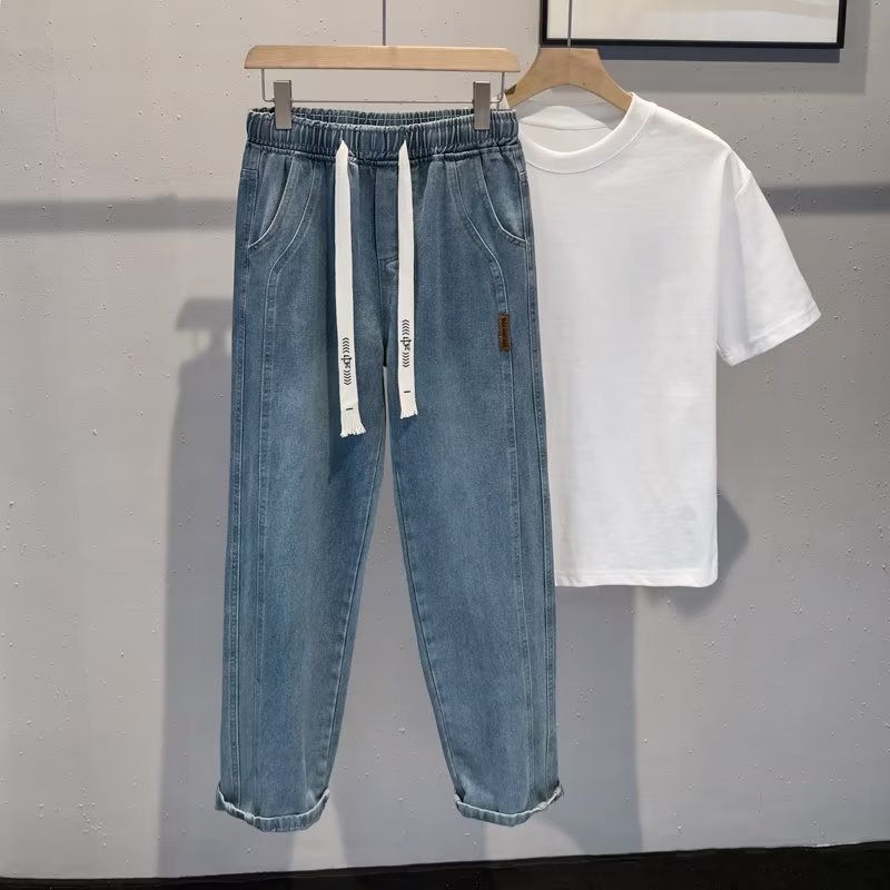 Vaqueros lavados y trapeadores de cuatro estaciones, estilo de Hong Kong, pantalones rectos sueltos, ropa de trabajo, pantalones casuales, pantalones para niños y niñas