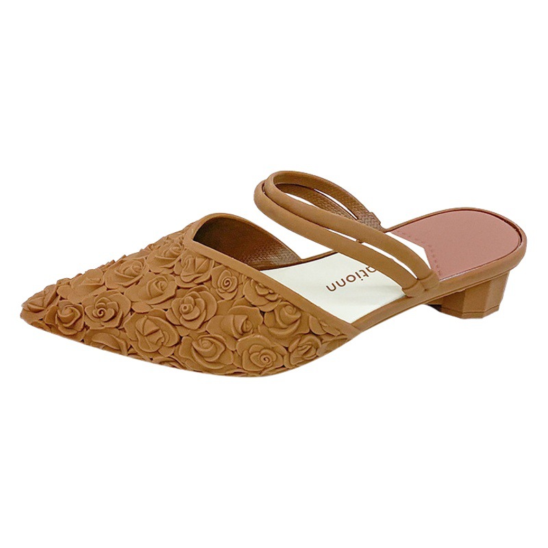 Spring and Autumn chunky heel sandals waterproof casual single-layer shoes two-way mid heel plastic women's summer non-slip Fashion Net infrared wear pointed toe