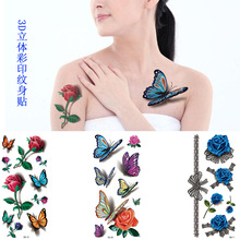立体玫瑰花纹身贴 3D抖音网红款彩印纹身贴 蝴蝶花朵防水纹身贴