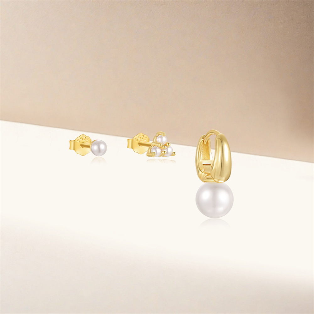 4g Weight 925 Sterling Silver Ear Needle Material Pearl, Zircon Inlay Material Earrings Classification 3 Pieces Set Quantity Holiday, Daily Occasion 925 Sterling Silver Material Geometric Pattern Women's Gender Inlay Design Simple Style Style 3 Pieces Set 925 Sterling Silver Pearl Zircon Geometric Earrings 19