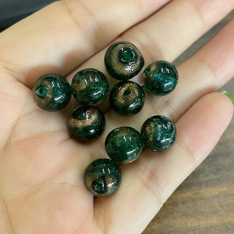 Yonghe 金箔灰ガラス DIY ルースビーズアクセサリーラウンドビーズ古代カラフルな砂ガラスビーズ半完成アクセサリー 1|undefined