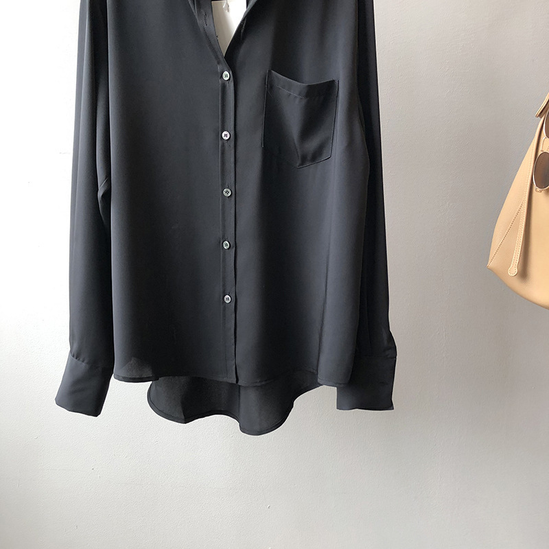 Women's Blouse Long Sleeved Solid Colour Lapel Shirt Elegant_voghion.com