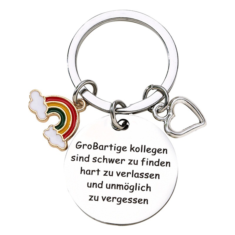 Amazon European and American cross-border hot selling stainless steel keychain rainbow creative farewell gift for friends lettering can be fixed