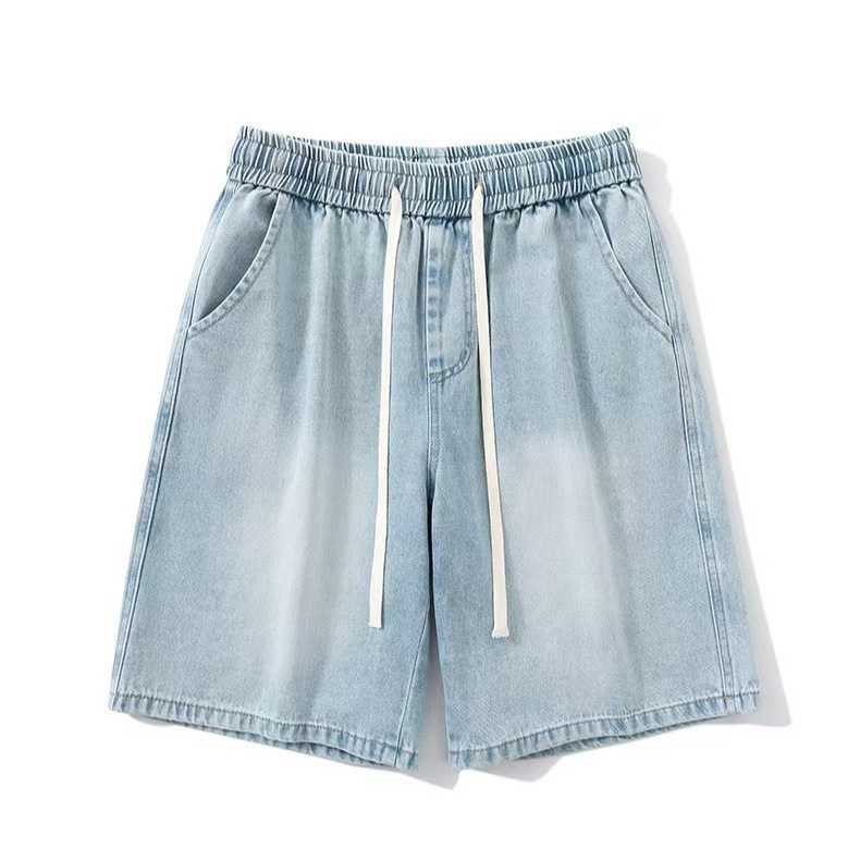 American Fashion Washed Denim Shorts for Men and Women, Elastic Straight Loose Five-Point Casual Basic Couple Pants American Fashion Washed Denim Shorts for Men and Women, Elastic Straight Loose Five-Point Casual Basic Couple Pants