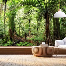 绿色丛林植物壁纸热带雨林3D森系壁画墙布森林风景大自然背景墙纸