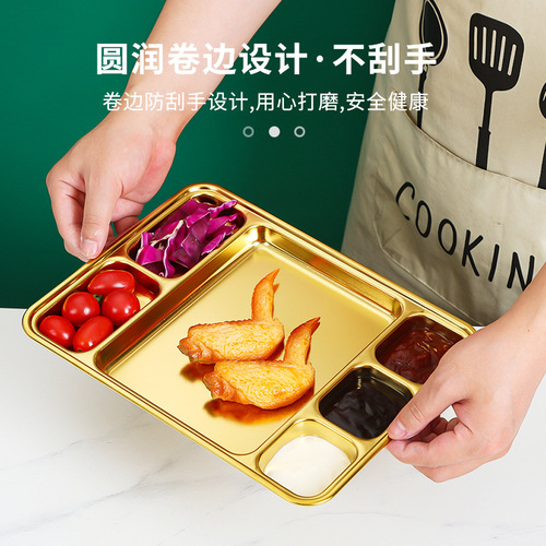 304 stainless steel Korean-style baking pan with sauce plate, golden divided plate, snack plate, steak plate, creative six and five grids