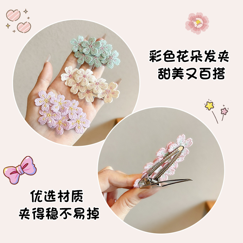 Primavera nuevo estilo flor de cerezo bordado flor horquilla para el cabello exquisito tocado para niños accesorios para el cabello temperamento suave clip lateral clip BBB al por mayor