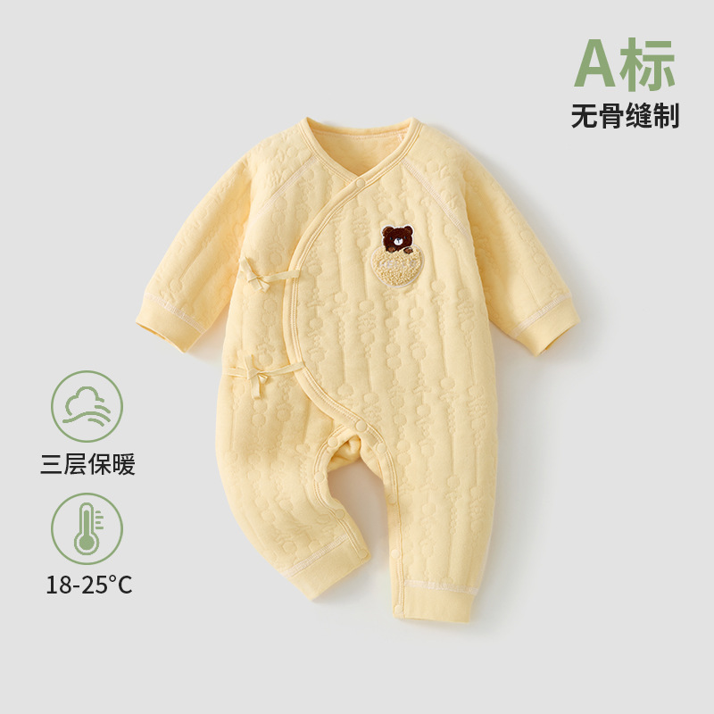 新生婴儿衣服秋冬季a类纯棉初生宝宝保暖夹棉连体衣春秋装和尚服