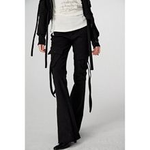 Razorr 原创设计黑色绑带多口袋弹力中腰修身喇叭牛仔裤潮牌嘻哈