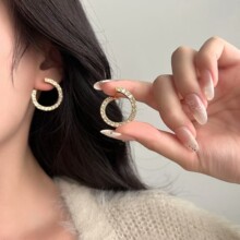 韩系满钻圆圈耳扣小众设计感高级气质百搭通勤轻奢精致日常耳环