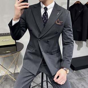 Foreign Trade Business Casual Suit Men's Slim Groom Wedding Suit Formal Dress Solid Color Suit Three-Piece Suit