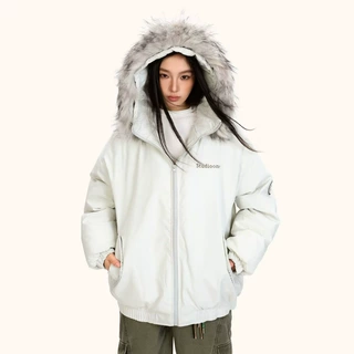 美式复古加厚连帽毛领棉衣棉服女宽松工装保暖派克服外套潮牌