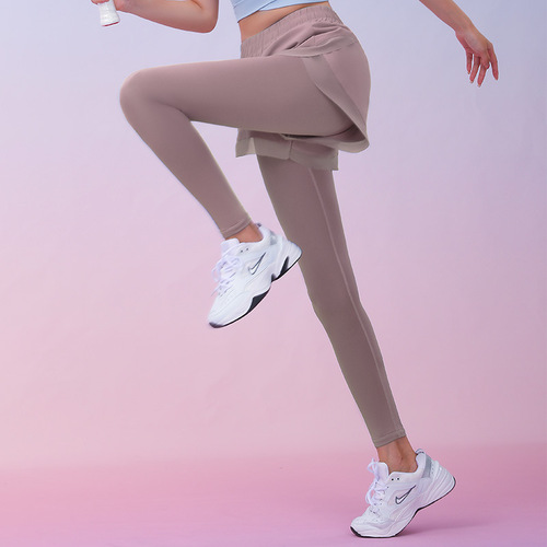 Juyitang Autumn Fake Two-piece Yoga Pants Sports Fitness Pocket Pants Nude Trousers High-waisted Hip-lifting Yoga Pants