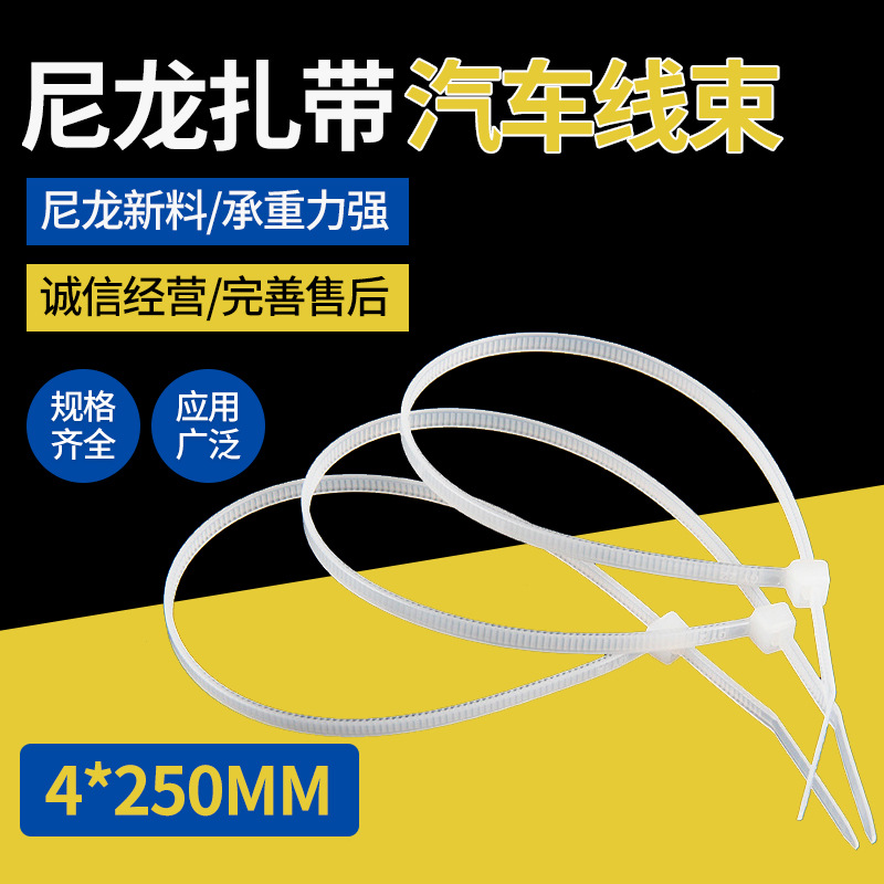 汽车线束固定塑料不易断电缆捆扎250条自锁式尼龙固定绑线带扎带