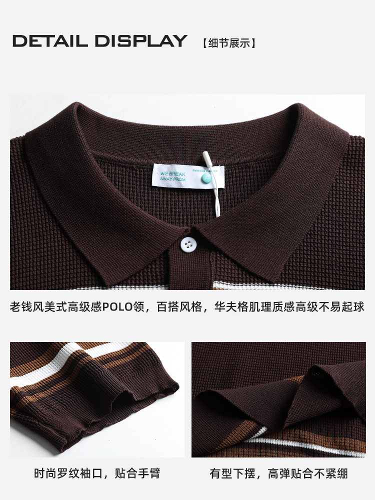 Camiseta de polo de hielo de alto nivel de hombre con cuello corto de manga corta, camiseta de punto a rayas de contraste, camiseta de negocios, camiseta casual de Paul
