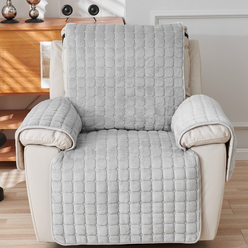 冬季法兰绒方块连体沙发垫 简约现代纯色毛绒格子沙发套跨境代发