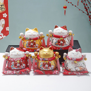 Lucky Cat Decoration Large and Small Household Ceramic Piggy Bank Creative Opening Gift Living Room Cashier Piggy Bank