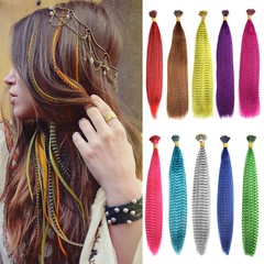 卸売パッケージヨーロッパとアメリカンスタイルの既製フェザーヘアエクステンションカラフルなフェザーストライプヘアエクステンション高温シルクスティックヘアエクステンション