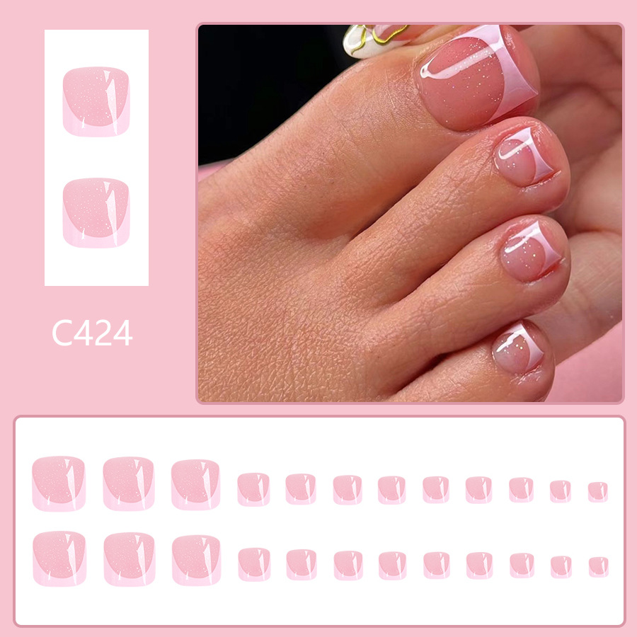 Toenail Nail Nail Sticker French Wearing Nail Pink Gommel Simple Temperament Joker European and American Foreign Trade ins24 Pieces_voghion.com