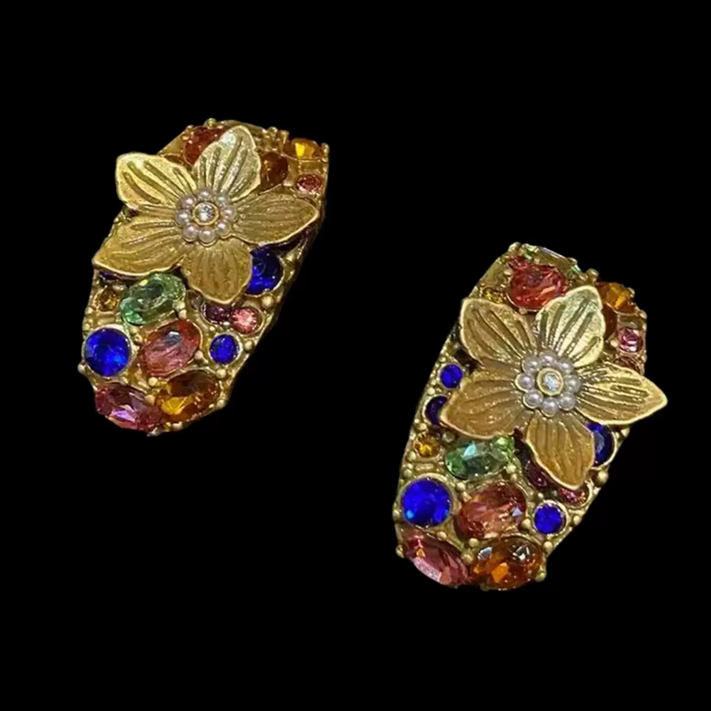 金丝宝宝复古花朵滴油耳环轻奢花朵耳饰批发