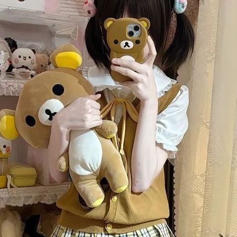 软妹马甲叠穿夏日系V领开衫校供感无袖毛衣小杏中JK格裙纯色基础