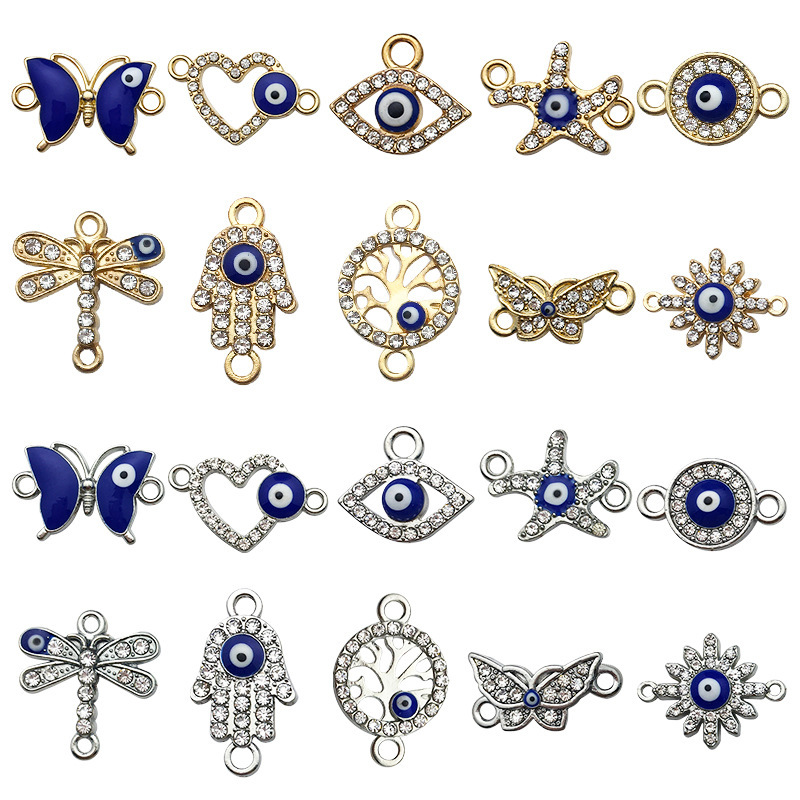 5pcs DIY evil eye pendant starfish butterfly double orifice connection diy bracelet necklace pendant jewelry accessories