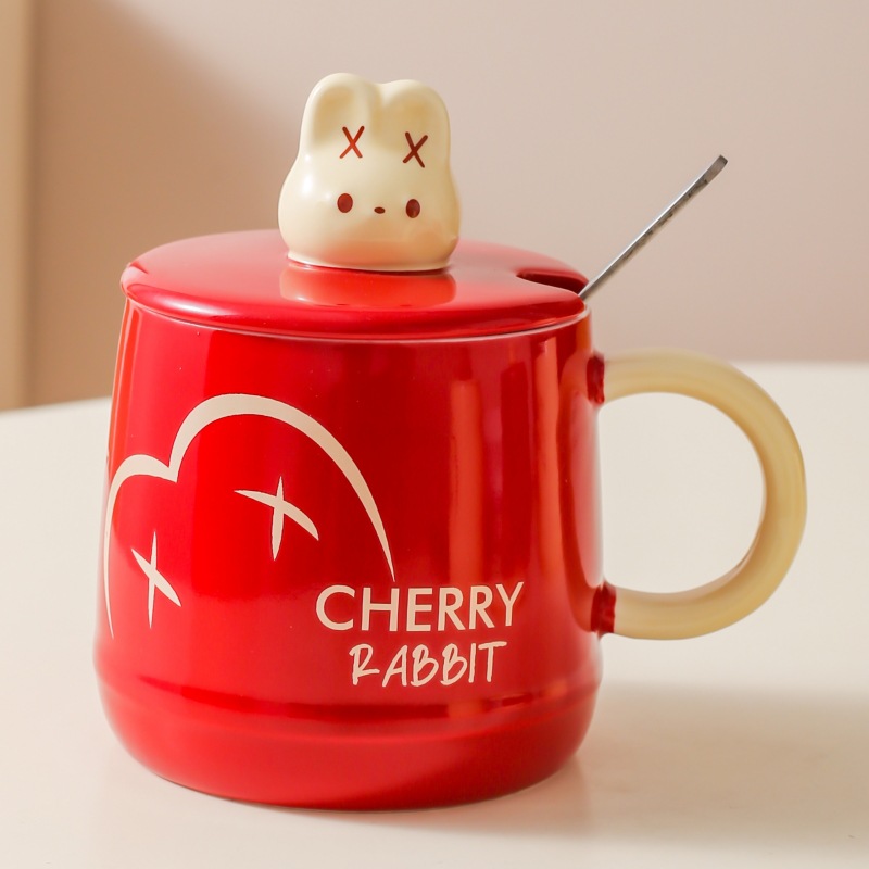 Caricatura encantadora conejo cerámica taza de leche casera taza de desayuno con tapa de regalo taza de agua taza de café pareja
