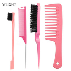 跨境美發套裝4件套邊緣刷雙頭眉刷打毛梳尖尾梳老鼠尾巴梳寬齒梳