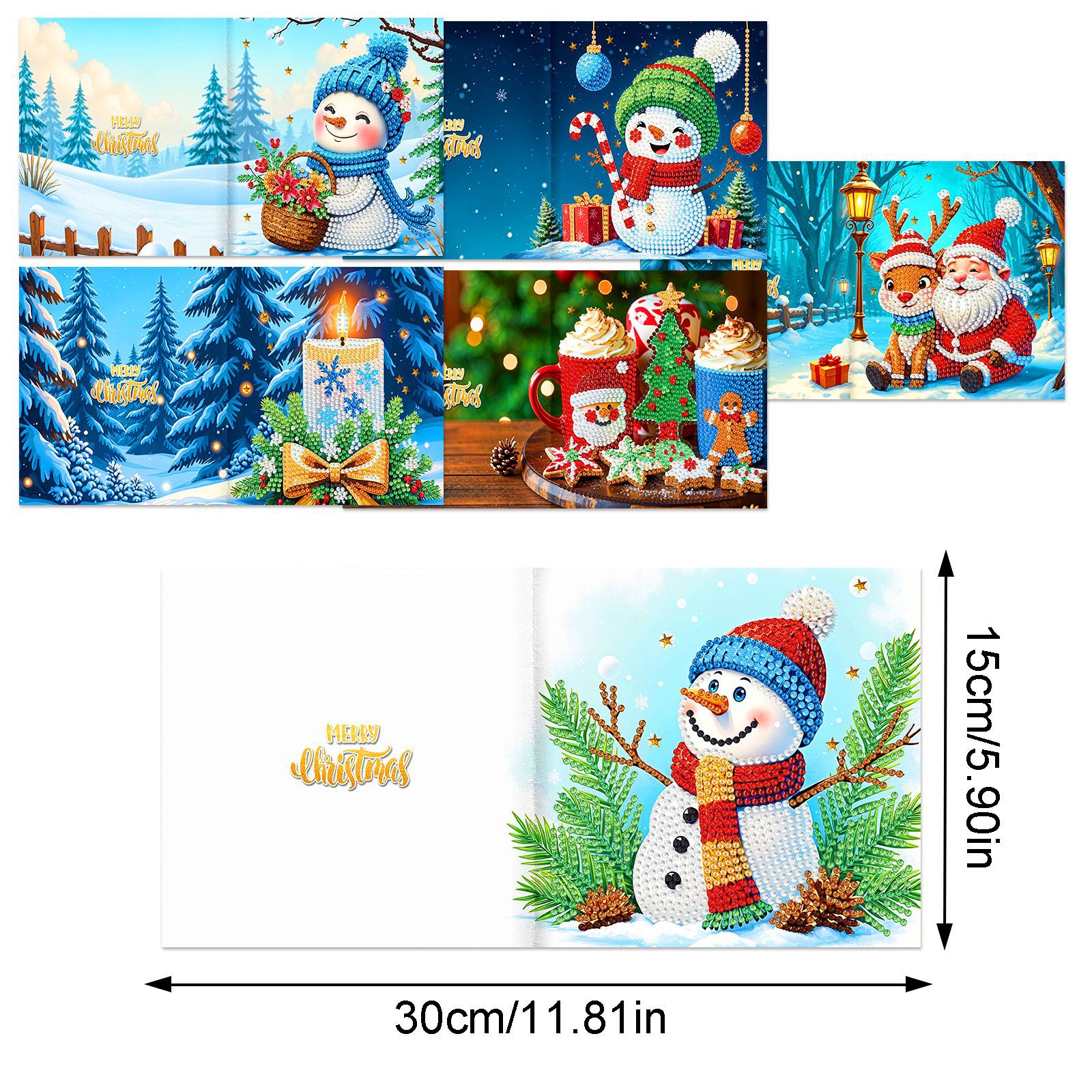 Explosiones transfronterizas de Navidad multiserie de tarjetas de felicitación puntuales hechas a mano 9 conjuntos de sobre de diamante 6 conjuntos de dibujos animados