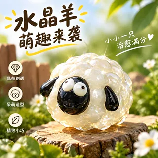 迷你水晶卡通小羊摆件桌面高透萌趣卡通动物工艺品K9水晶萌羊摆件
