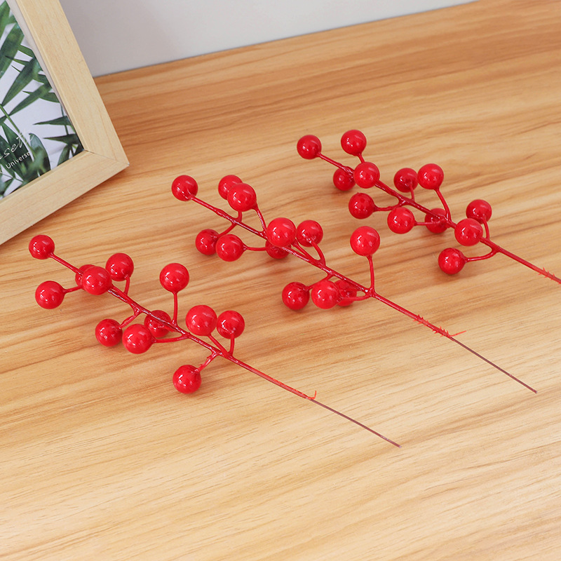 Fortuna fruta roja simulación Holly Fruit Nochevieja flor decoración del hogar artificial baya roja Navidad Festival al por mayor