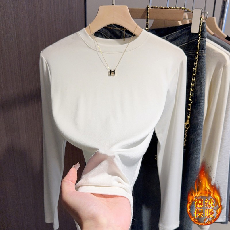 小立领德绒打底衫女秋冬款内搭外穿修身显瘦百搭纯色长袖打底上衣|undefined