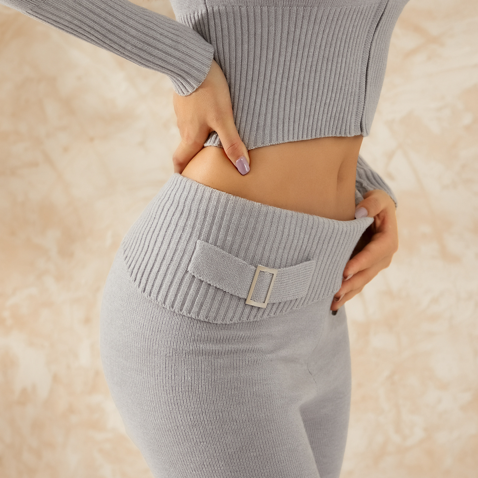 Ensemble deux pièces en tricot à capuche pour femme, pantalon sexy à manches longues et taille haute, à la mode_voghion.com